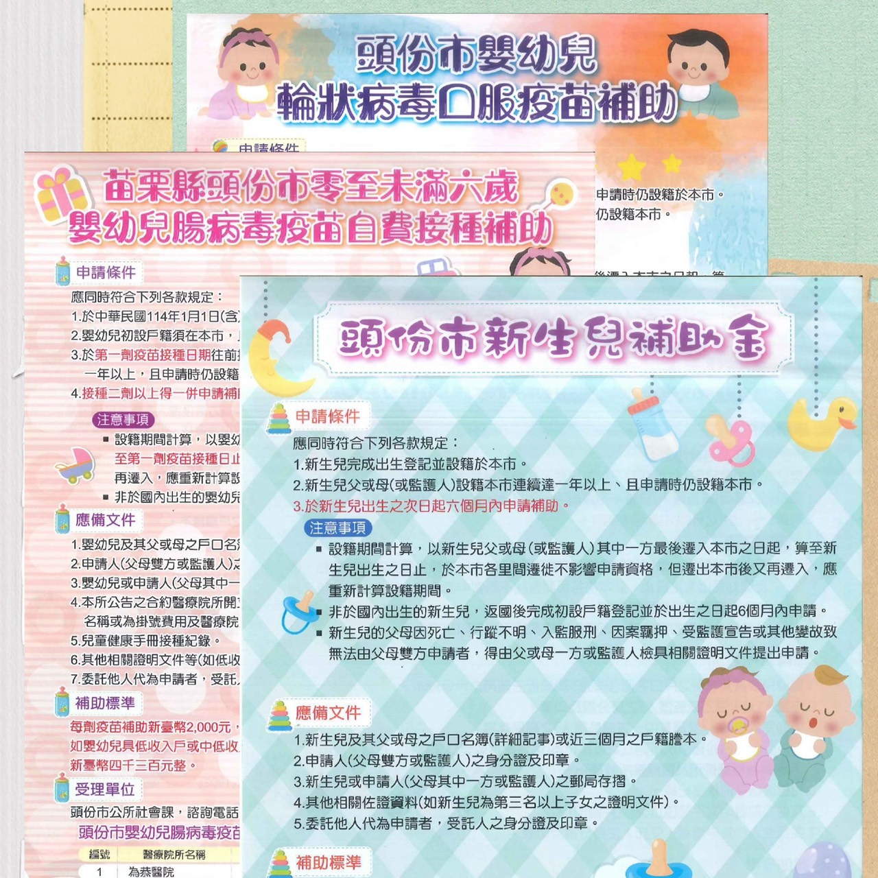 【最新消息】頭份市0-6歲嬰幼兒補助