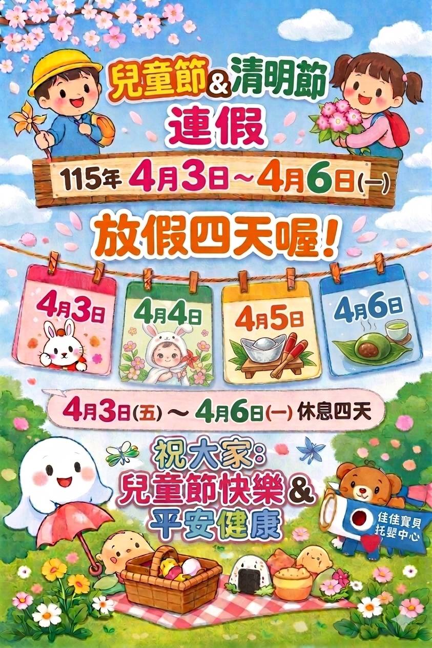 【連假公告】兒童節＆清明節連假